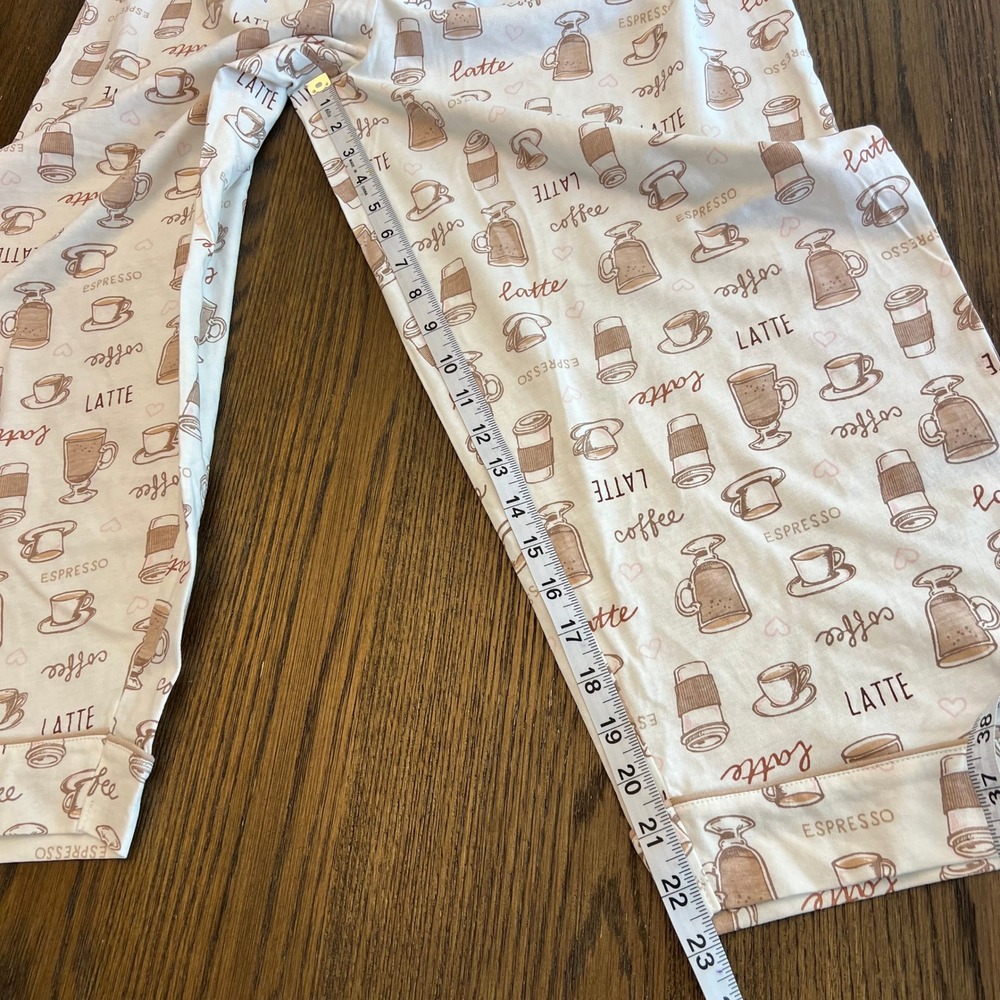 Poppy & Clay Pajama Set Organic Cotton Coffee Latte Print Coffeecore L - Picture 7 of 12